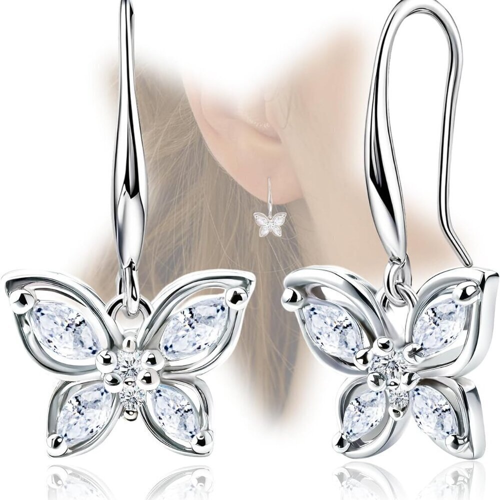 Small Butterfly Earrings Sterling Silver Dangle Hypoallergenic Jewelry for Sensi